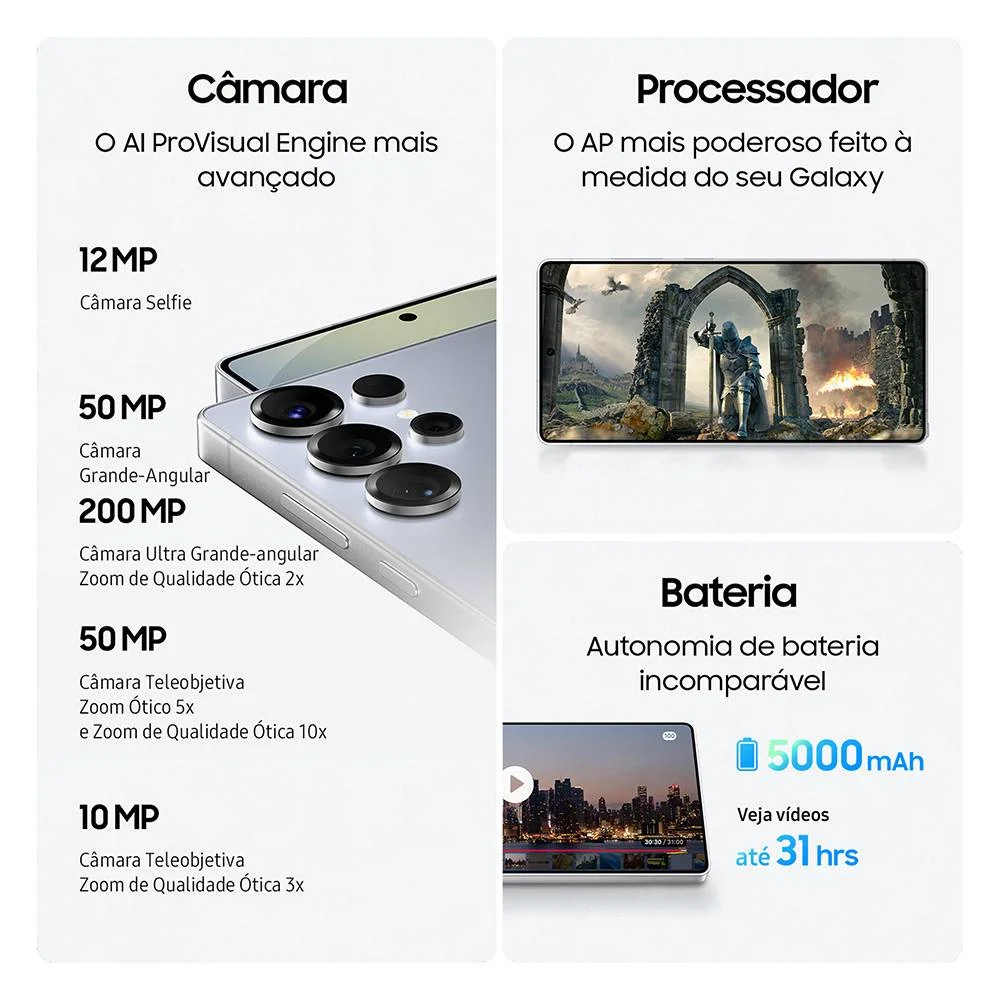 Smartphone Samsung Galaxy S25 Ultra 5g 12/1tb Azul Prateado Titânio