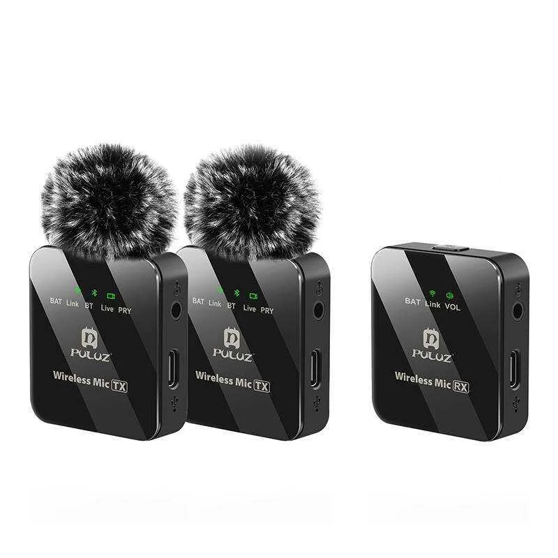 Microfone de lapela sem fios Puluz 2 Tx + 1 Rx