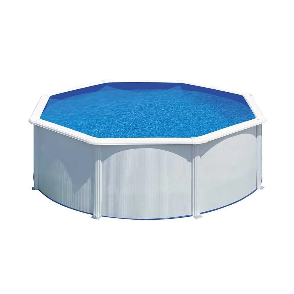 Round Pool With Steel Walls And White Sheets 370 X 122 Cm. Blue Pvc Liner With Anti-Uv Treatment - L