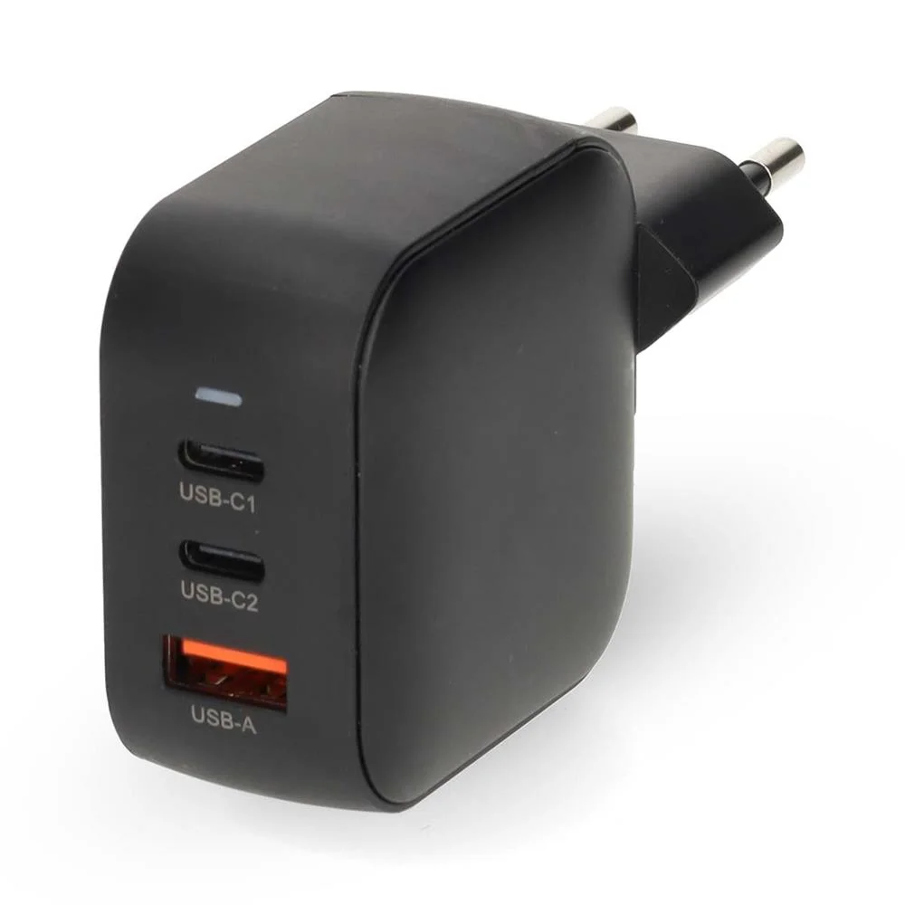 Carregador 70W GaN PD3.0 Quick charge USB-A / 2x USB-C Preto