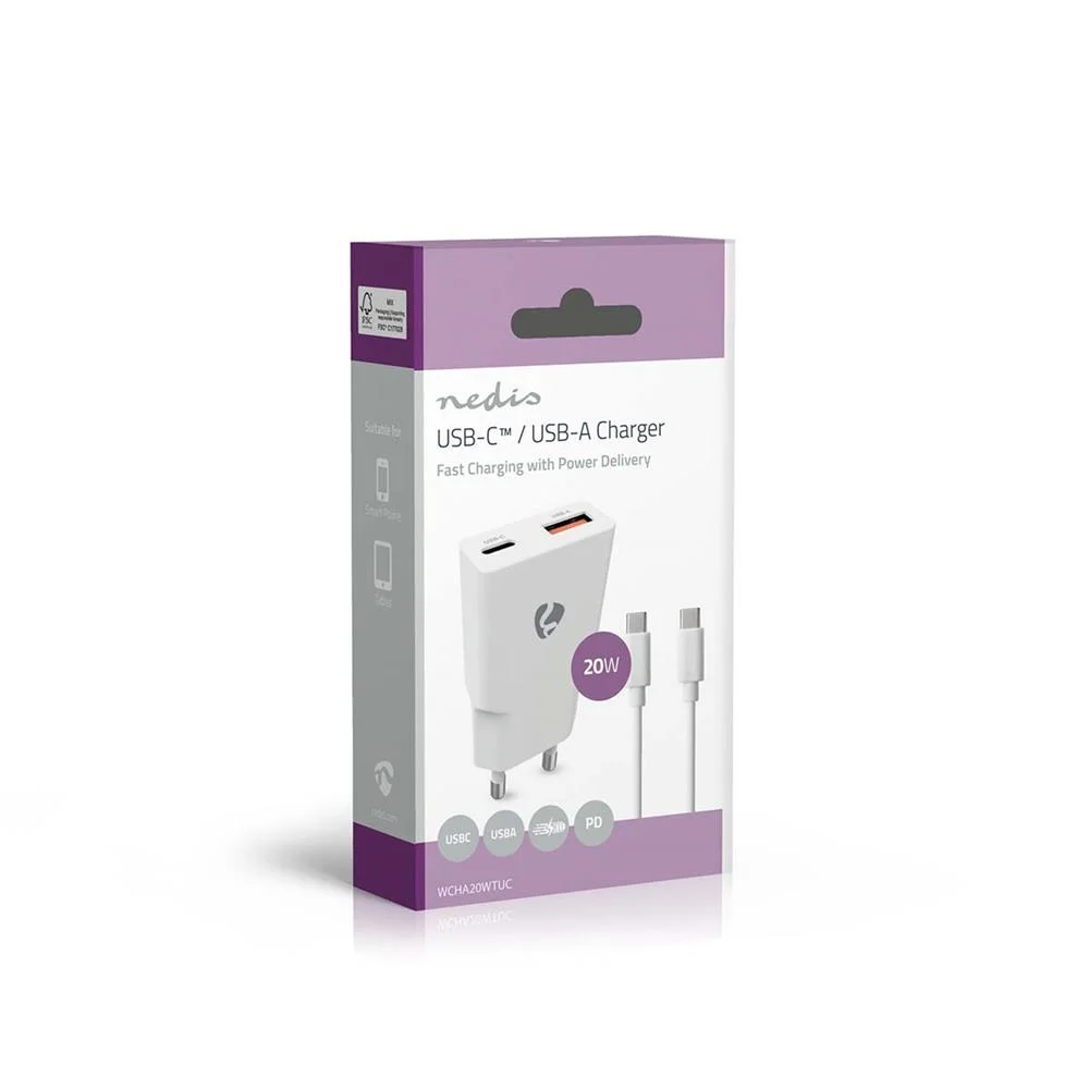 Carregador 20W GaN PD3.0 Quick charge + Cabo 1.5m Branco