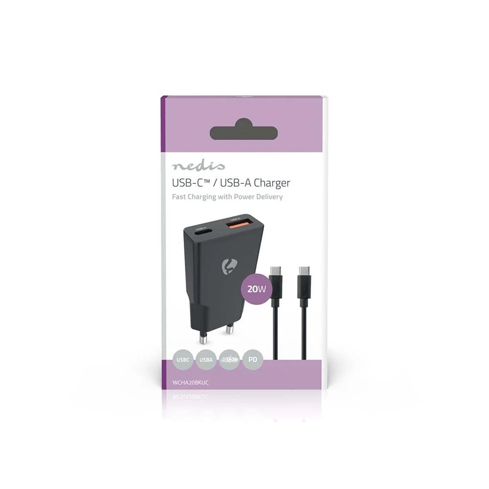 Carregador 20W GaN PD3.0 Quick charge + Cabo 1.5m Preto
