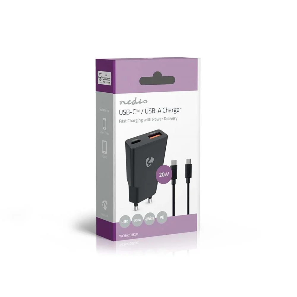 Carregador 20W GaN PD3.0 Quick charge + Cabo 1.5m Preto