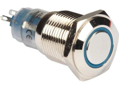Round Metal Push Button Spdt 1no 1nc - Blue Ring