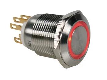 Stainless Steel Push Button Spdt 1no 1nc - Red Ring - 19mm
