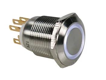Stainless Steel Push Button Spdt 1no 1nc - White Ring - 19mm