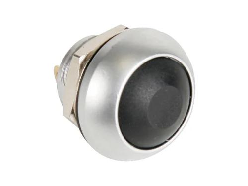 Mini Round Metal Push Button With Black Button 1p Spst Off-(On)