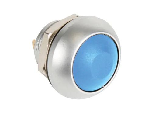 Mini Round Metal Push Button With Blue Button 1p Spst Off-(On)