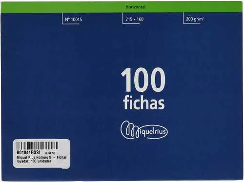 100 Fichas de Cartulina Rayada (200x120 Mm) Nº. 4.