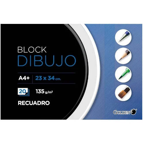Cuaderno de Dibujo A4+ 135 Gr. 20 Hojas Con Recuadro Encolado 2 Taladros Golden 324276
