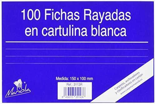 100 Fichas de Cartulina Rayada (150x100 Mm) N.º .