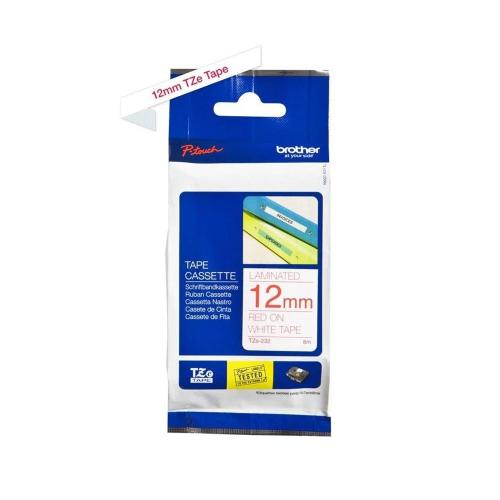 Brother P-Touch Tze232 White/Red (8m X 12mm)