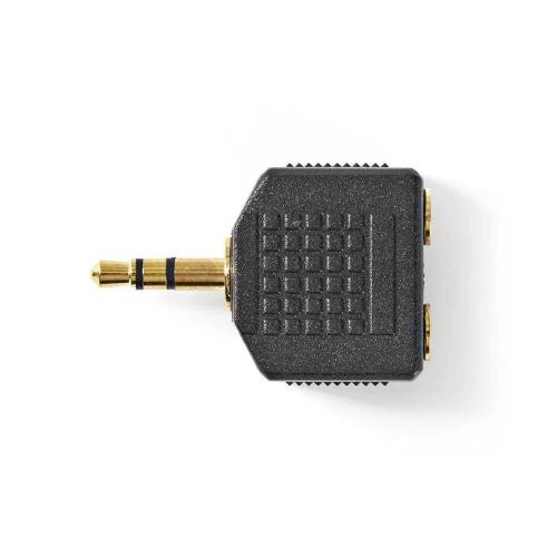 Adaptador de Audio Estéreo | 3.5 Mm Macho | 2x 3.5 Mm Hembra | Chapado En Oro | Recto | Abs | Negro