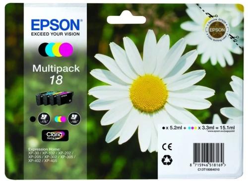 Epson Tinteiro Pack 4 Cores 18 Xp102/Xp205/Xp305/Xp405 C/Alarme
