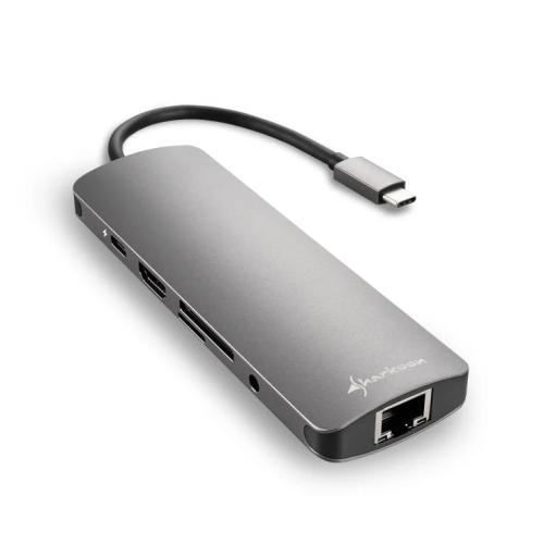 Hub Usb Sharkoon 3x3.0 Tipo C,Rj45 Lector Tarjetas,Hdmi Gris