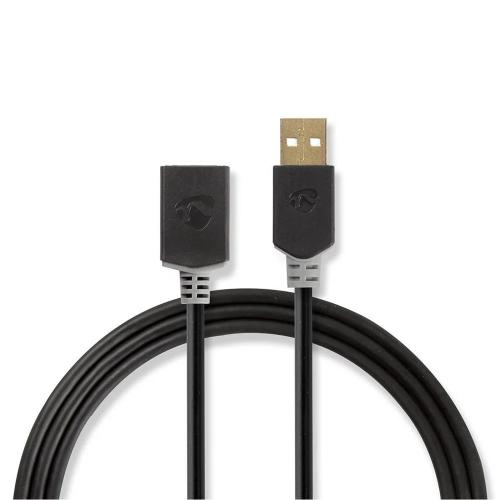Cable Usb | Usb 2.0 | Usb-A Macho | Usb-A Hembra | 480 Mbps | Chapado En Oro | 2.00 M | Redondo | Pv