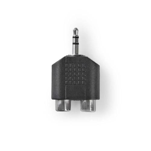 Adaptador de Audio Estéreo | 3.5 Mm Macho | 2x Rca Hembra | Niquelado | Recto | Abs | Negro | 1 Uds.