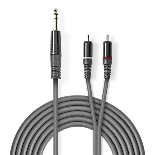 Cabo de Áudio Stereo 6,35mm Macho 2x Rca Macho 1.50m Cinzento