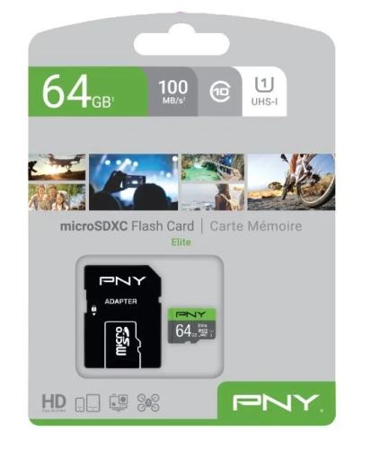 Cartão de Memória Microsdxc 64gb Classe 10 + Adaptador - Pny