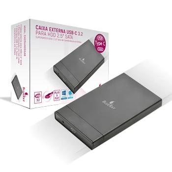 Caixa Externa para Disco Rigido 2.5 Sata Usb C 3.2 5gb Type-C Preta - Blueray