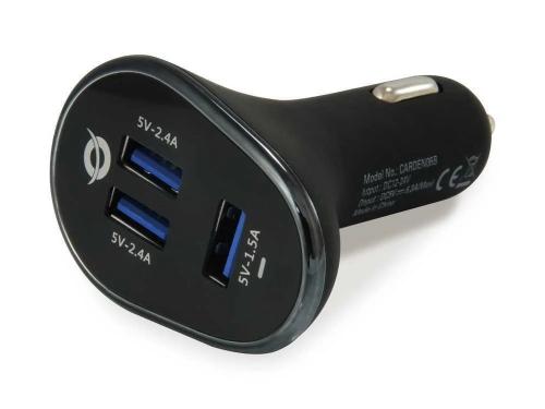Carregador de Isqueiro 3 Portas Usb-A 31w Preto - Conceptronic