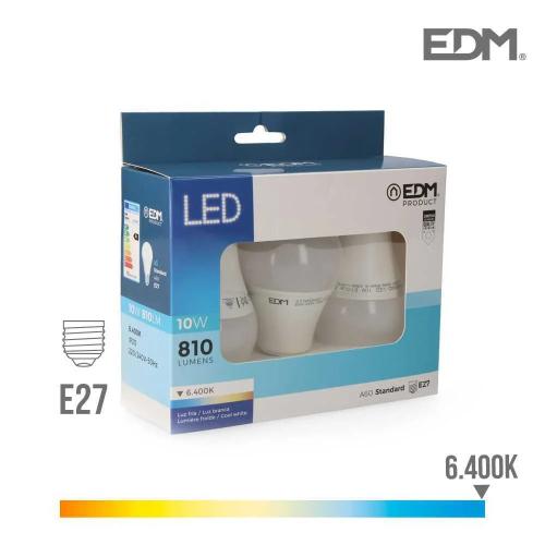 Pack 3 Lâmpadas Led E27 10w 810 Lm 6400k.