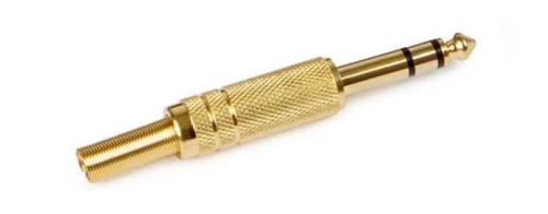Conetor de Áudio. Jack 6,3 Mm Estéreo Macho. Orifício de Saída para Cabo 6 Mm Ø. Dourado.
