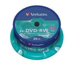 1x25 Verbatim Dvd-Rw 4,7gb 4x Speed, Fosco Prata