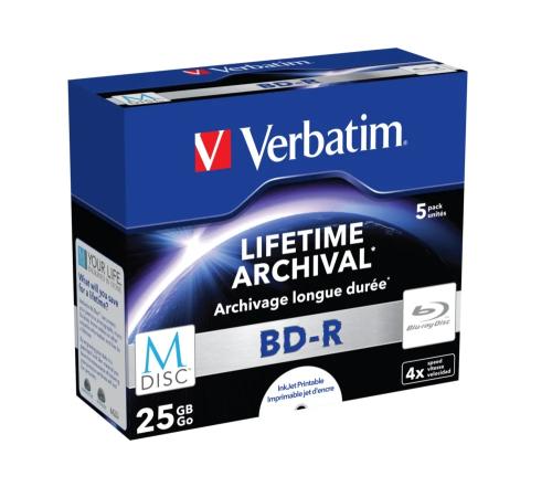 1x5 Verbatim M-Disc Bd-R Blu-Ray 25gb 4x Speed, J.