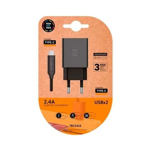Carregador Duplo + Cabo Usb-c Tech One Tech Preto