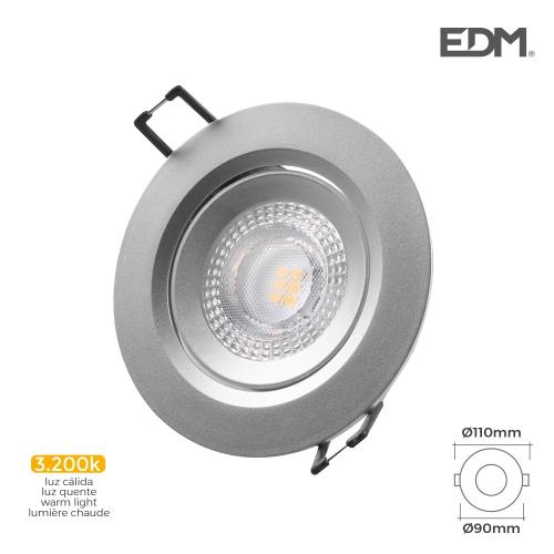 Downlight LED Redondo de Encastrar 5w 3200k Luz Quente. Aro Cromado Ø9cm Edm