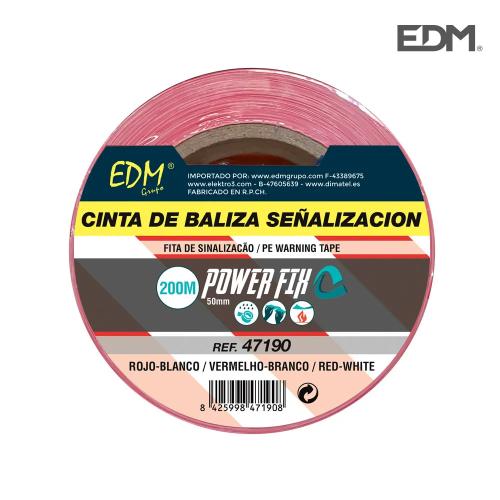 Fita de Sinalizaçao Branca/Vermelha 200mx50mm Edm