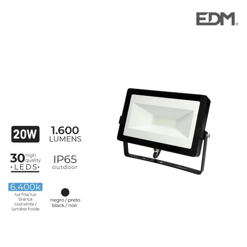 Foco Led 20w 6400k 1600 Lumens Preto