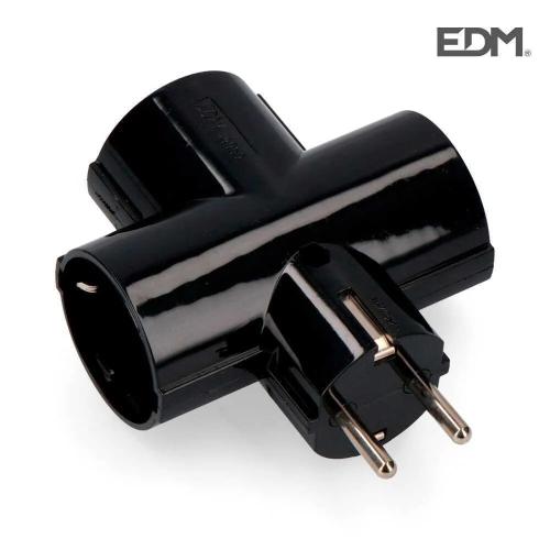Ficha Tripla Preta Com Baquelite T/tl 16a 250v
