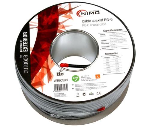 Bobine Cabo Coaxial Rg6 6.8mm P/ Exterior 100m