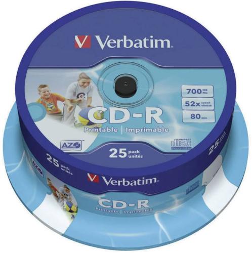 Cd-R Verbatim 700mb 25pcs Pack 52x Spindel Printable Retail