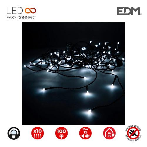 Cortina Easy-Connect Branco Frio 10 Tiras 100 Leds Ip44 30v Total 1,8w 2x1m Edm