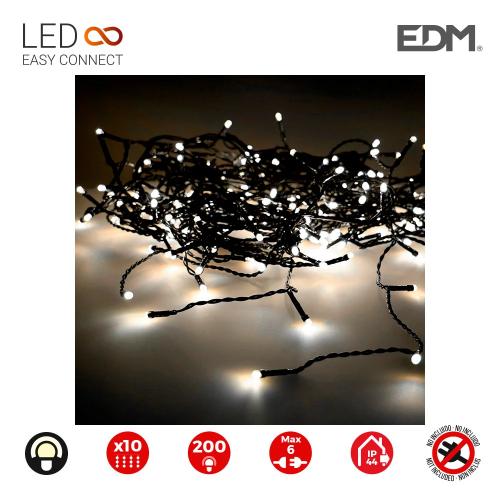 Cortina Easy-Connect Branco Quente 10 Filas 200 Leds Ip44 30v Total 3,2w 2x2m Edm
