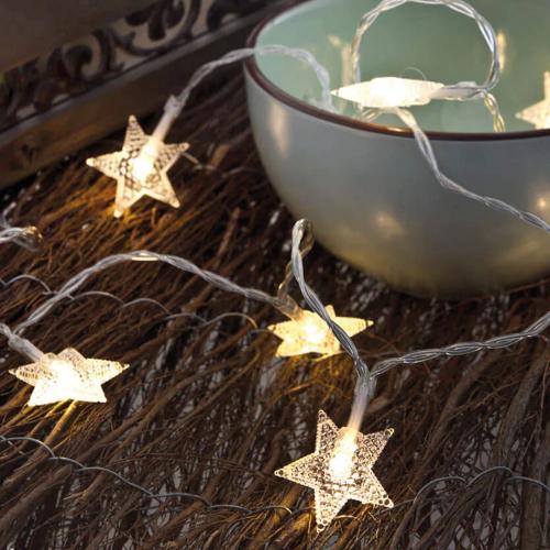 Grinalda Branco Frio 10 Estrelas Leds a Pilhas Ip20 1,3m