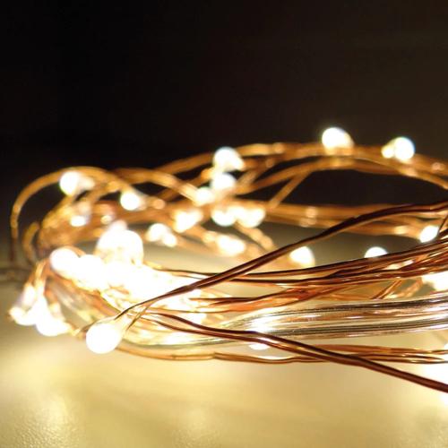 Grinalda Branco Quente 40 Leds a Pilhas com Cabo Arame Cobre Ip20 2,20m