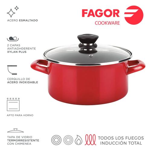 Panela Optimax+tampa Ø26cm Vermelha Aço Aisi 430 .