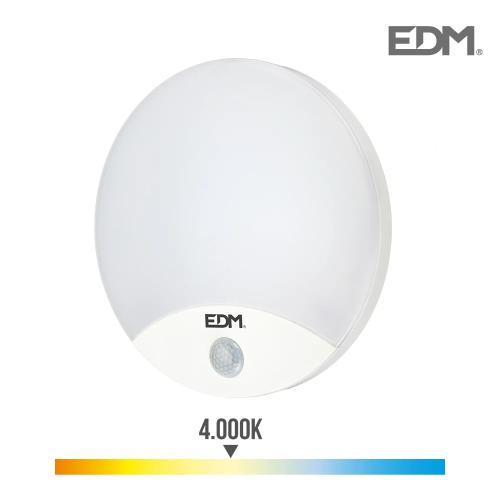 Candeeiro de Parede Redondo Exterior LED 13w 1850lm 4000k Ip54 Ø25x4,9cm com Sensor de Movimento Edm