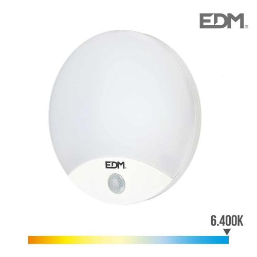 Candeeiro de Parede Redondo Exterior LED 13w 1850lm 6400k Ip44 Ø25x4,9cm com Sensor de Movimento Edm