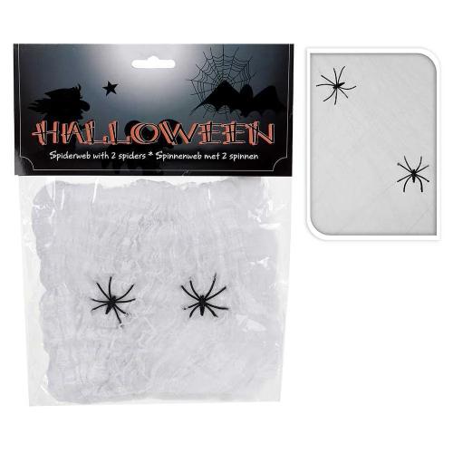Teia de Aranha Halloween Com 2 Aranhas 50x40cm