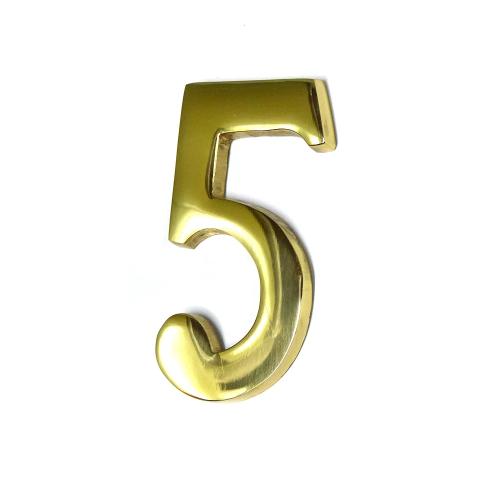 Numero 5 Latão Polido 10Cm Fixação Invisivel