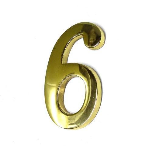 Numero 6 Latão Polido 10Cm Fixação Invisivel