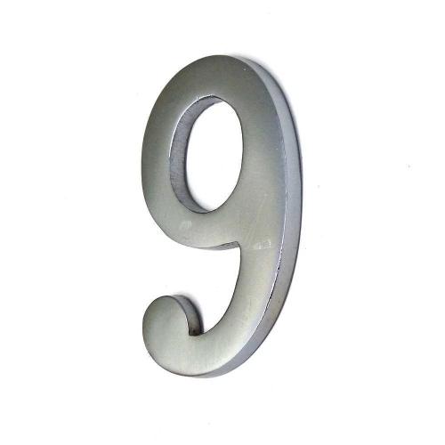 Numero 9 Niquel Mate 10Cm Fixação Invisivel