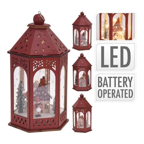 Farol LED de Madeira com Figura Natalina