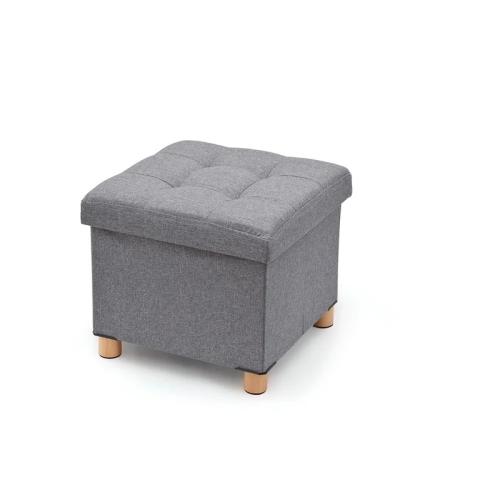 Puf Armazenagem Cinzento Com Pés De Madeira 38X38X