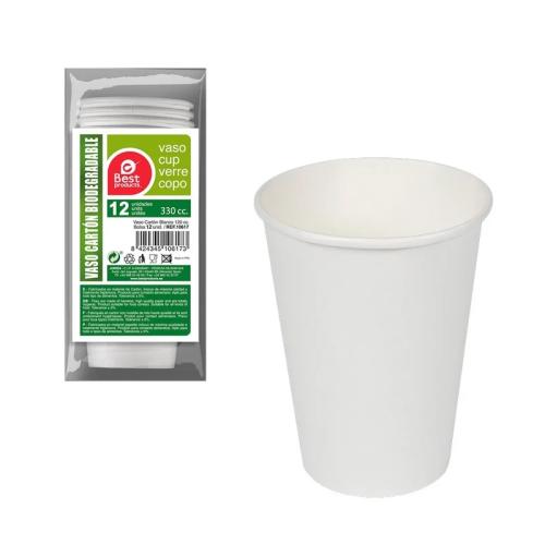 Pack 12un Copo Papelão Branco 330cc Best Products.